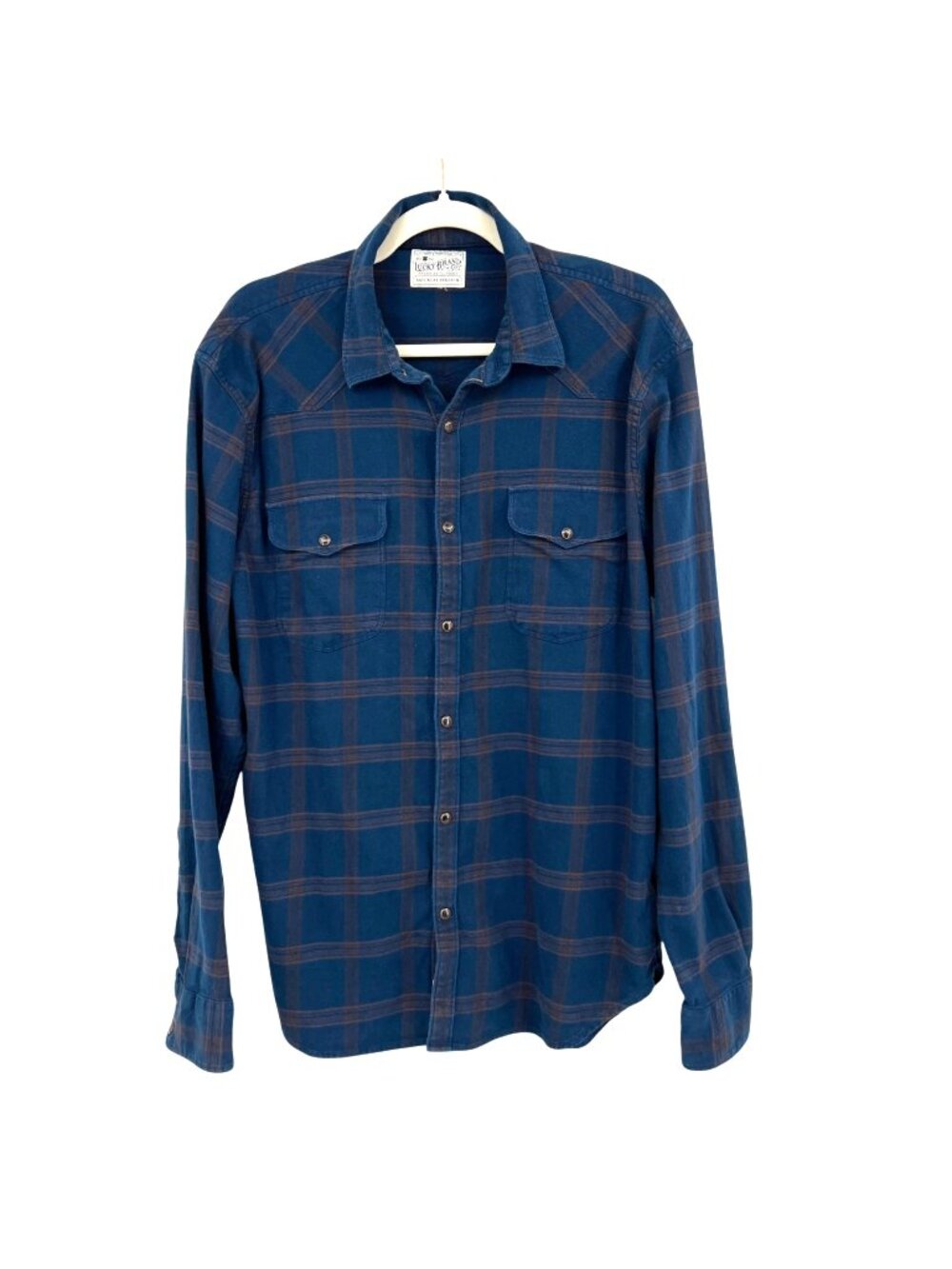 Lucky Brand Blue Plaid Long Sleeve Button-Up Flannel Shirt Size Large